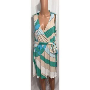 NEW With tags New York & Company Women's blue and tan sleeveless Dress front tie